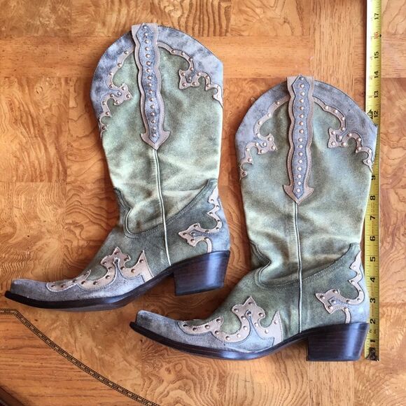 GIANNI BINI 2” Heel Weathered Studded Light Green - Picture 4 of 8